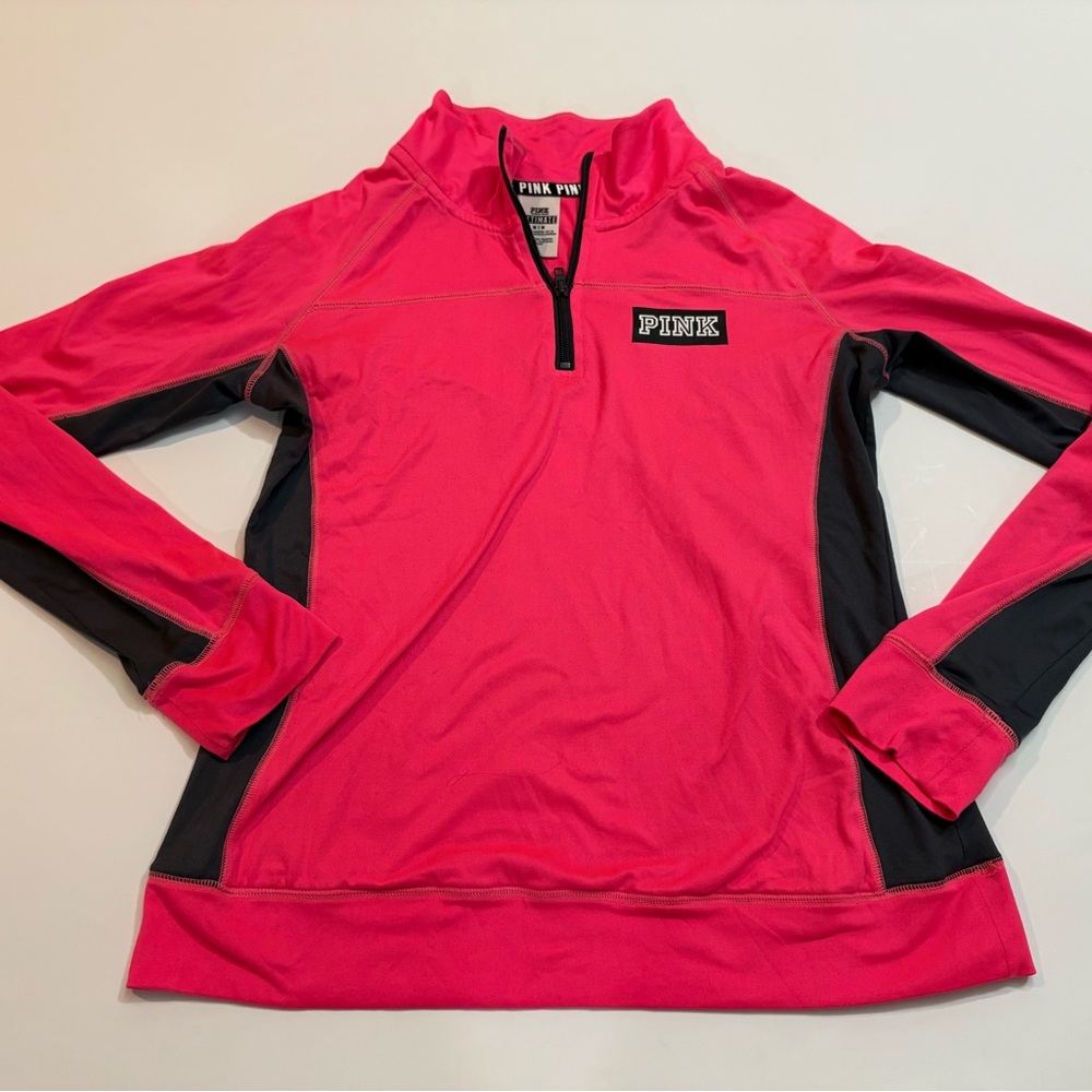 Victoria's Secret PINK Hot Pink Body & Black | Quarter-Zip Pullover | Size M